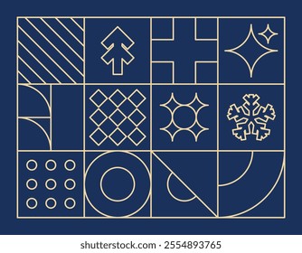 Art deco winter holiday background blue outline