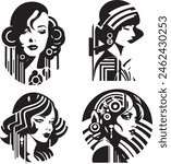 Art Deco Woman Silhouette Vector Set