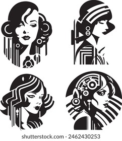 Art Deco Woman Silhouette Vector Set