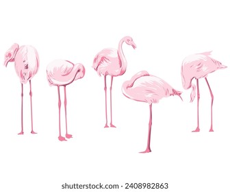 Art Deco or WPA poster art of a flock of flamingos or flamboyance viewed from side on isolated white background done in works project administration style.