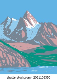 Art Deco or WPA poster of Gran Paradiso National Park in the Graian Alps between the Aosta Valley and Piedmont regions in Italy done in works project administration style.