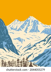 Art Deco or WPA Poster of Hohe Tauern National Park in the East Alpine crest in Salzburg, Tyrol and Carinthia, Austria done in works project administration style.