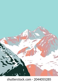 Art Deco or WPA poster of Triglav National Park with Mount Triglav in the Julian Alps located in Slovenia done in works project administration style.