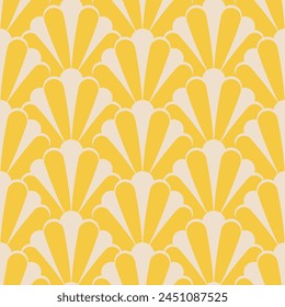 Art Deco yellow stripped scallop motifs. Bright yellow floral seamless pattern for wallpaper, fabric, textiles, home decor.