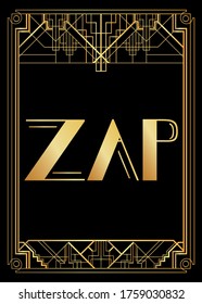 Texto de palabra de expresión Art Deco Zap. Tarjeta de saludo decorativa, signo con letras antiguas.