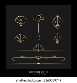 Art decoArt Nuevo DIY elegant elements vector golden black elegant luxury set of objects for print and web. Creative illustration.