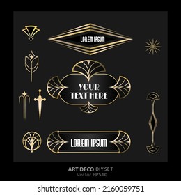 Art decoArt Nuevo DIY elegant elements vector golden black elegant luxury set of objects for print and web. Creative illustration.