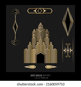 Art decoArt Nuevo DIY elegant elements vector golden black elegant luxury set of objects for print and web. Creative illustration.