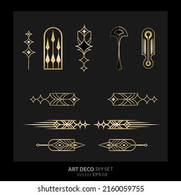 Art decoArt Nuevo DIY elegant elements vector golden black elegant luxury set of objects for print and web. Creative illustration.