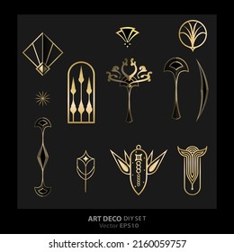 Art decoArt Nuevo DIY elegant elements vector golden black elegant luxury set of objects for print and web. Creative illustration.