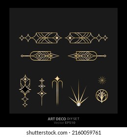 Art decoArt Nuevo DIY elegant elements vector golden black elegant luxury set of objects for print and web. Creative illustration.