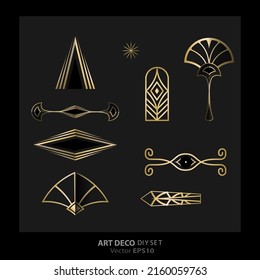 Art decoArt Nuevo DIY elegant elements vector golden black elegant luxury set of objects for print and web. Creative illustration.