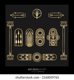 Art decoArt Nuevo DIY elegant elements vector golden black elegant luxury set of objects for print and web. Creative illustration.