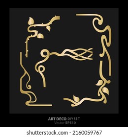 Art decoArt Nuevo DIY elegant elements vector golden black elegant luxury set of objects for print and web. Creative illustration.