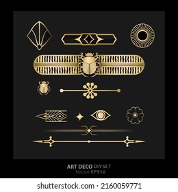 Art decoArt Nuevo DIY elegant elements vector golden black elegant luxury set of objects for print and web. Creative illustration.