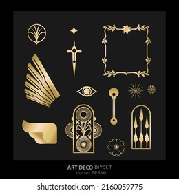 Art decoArt Nuevo DIY elegant elements vector golden black elegant luxury set of objects for print and web. Creative illustration.