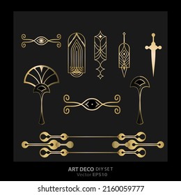 Art decoArt Nuevo DIY elegant elements vector golden black elegant luxury set of objects for print and web. Creative illustration.