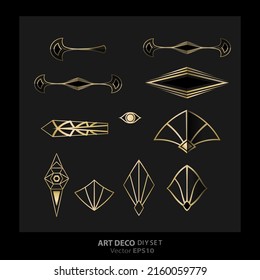 Art decoArt Nuevo DIY elegant elements vector golden black elegant luxury set of objects for print and web. Creative illustration.