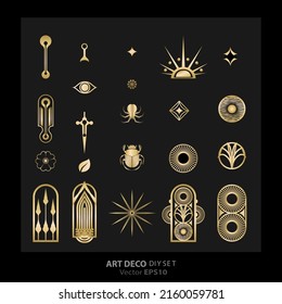 Art decoArt Nuevo DIY elegant elements vector golden black elegant luxury set of objects for print and web. Creative illustration.