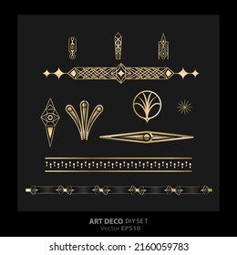 Art decoArt Nuevo DIY elegant elements vector golden black elegant luxury set of objects for print and web. Creative illustration.