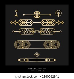 Art decoArt Nuevo DIY elegant elements vector golden black elegant luxury set of objects for print and web. Creative illustration.