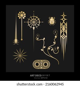 Art decoArt Nuevo DIY elegant elements vector golden black elegant luxury set of objects for print and web. Creative illustration.