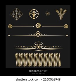 Art decoArt Nuevo DIY elegant elements vector golden black elegant luxury set of objects for print and web. Creative illustration.