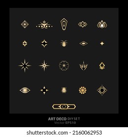 Art decoArt Nuevo DIY elegant elements vector golden black elegant luxury set of objects for print and web. Creative illustration.