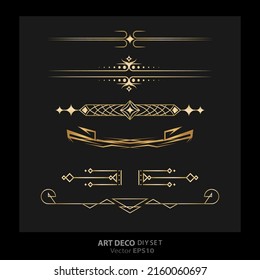 Art decoArt nuevo DIY elements vector luxury golden black elegant  set of borders for print and web. Creative illustration.