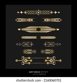 Art decoArt nuevo DIY elements vector luxury golden black elegant  set of borders for print and web. Creative illustration.