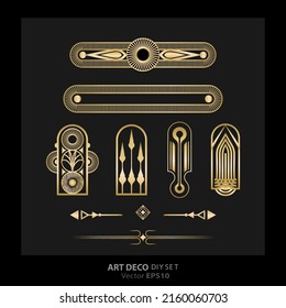 Art decoArt nuevo DIY elements vector luxury golden black elegant  set of borders for print and web. Creative illustration.