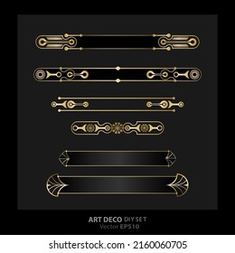 Art decoArt nuevo DIY elements vector luxury golden black elegant  set of borders for print and web. Creative illustration.