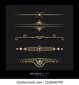 Art decoArt nuevo DIY elements vector luxury golden black elegant  set of borders for print and web. Creative illustration.