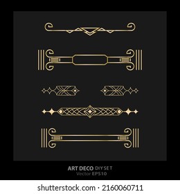 Art decoArt nuevo DIY elements vector luxury golden black elegant  set of borders for print and web. Creative illustration.