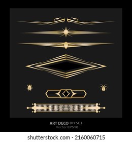 Art decoArt nuevo DIY elements vector luxury golden black elegant  set of borders for print and web. Creative illustration.