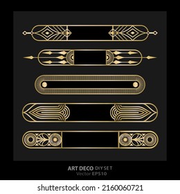 Art decoArt nuevo DIY elements vector luxury golden black elegant  set of borders for print and web. Creative illustration.