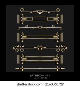 Art decoArt nuevo DIY elements vector luxury golden black elegant  set of borders for print and web. Creative illustration.