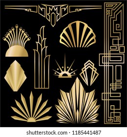 Art deco/Art nuvo diy vector golden black elegant  set of objects for print and web. Creative illustration.
