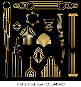 Art deco/Art nuvo diy vector golden black elegant  set of objects for print and web. Creative illustration.
