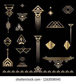 Art deco/Art nuvo diy vector golden black elegant  set of objects for print and web. Creative illustration.