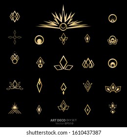 Art deco/Art nuvo diy vector golden black elegant  set of objects for print and web. Creative illustration.