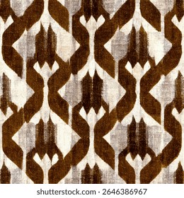 Art deco-geïnspireerd bruin en wit patroon, grunge lijnen ikat patroon, ikat naadloos patroon, Vector illustratie achtergrond voor het afdrukken van het papier.