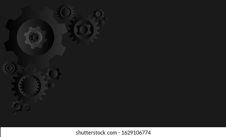 Art decor made of gears on a flat dark background.  Black vector background.  3d gears.