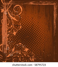 Art decorative grunge autumn background with floral design