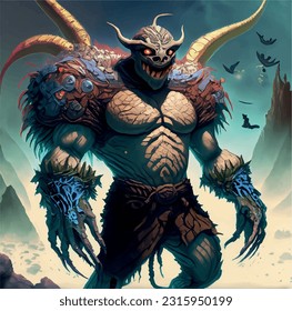 art, demon, pickaxe hunter, in the mountains