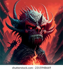 art, demon, red, fire, spiked