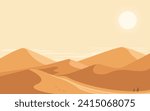 Art of Desert Dunes. desert landscape with sun vector illustration
