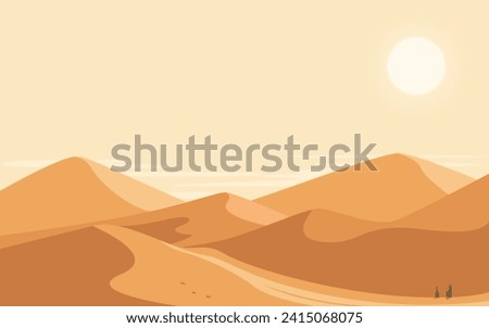 Art of Desert Dunes. desert landscape with sun vector illustration