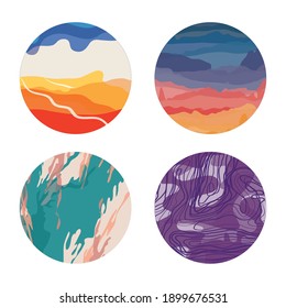 diseño de arte formas de fluido abstractas con efectos de textura iconos redondos conjunto ilustración vectorial