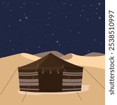 Art design of Arabic tent in the middle of desert at Night. In the Arabian Gulf